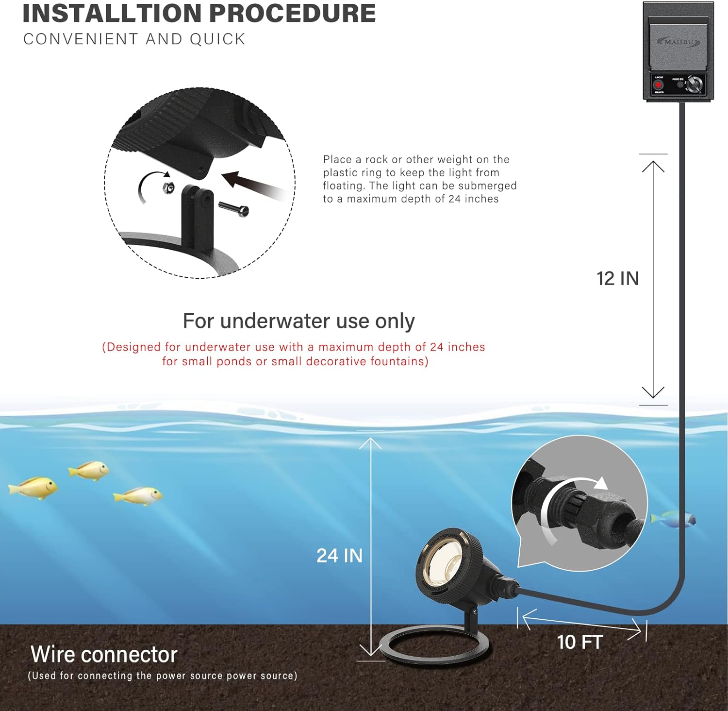 Malibu Submersible LED Pond Light Low Voltage Landscape Lighting Underwater Flood Light Outdoor Landscape Water Garden Lights for Swimming Pool, Fountain, Pond, Rockery 8401-3501-01, Black
