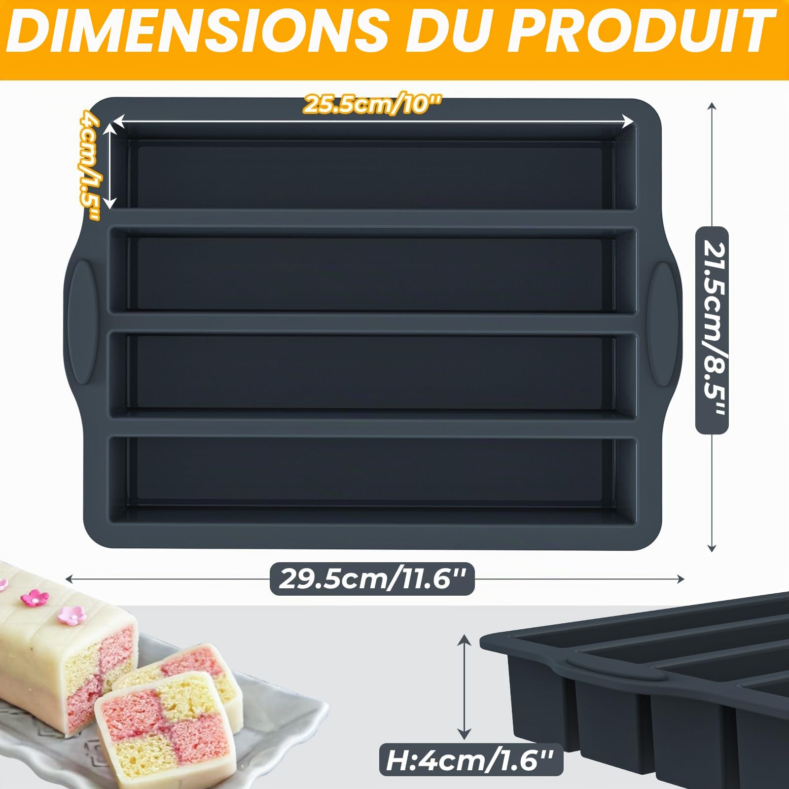 Kamehame Battenberg Moule à gâteau rectangulaire en silicone pour Noël, mariage, anniversaire