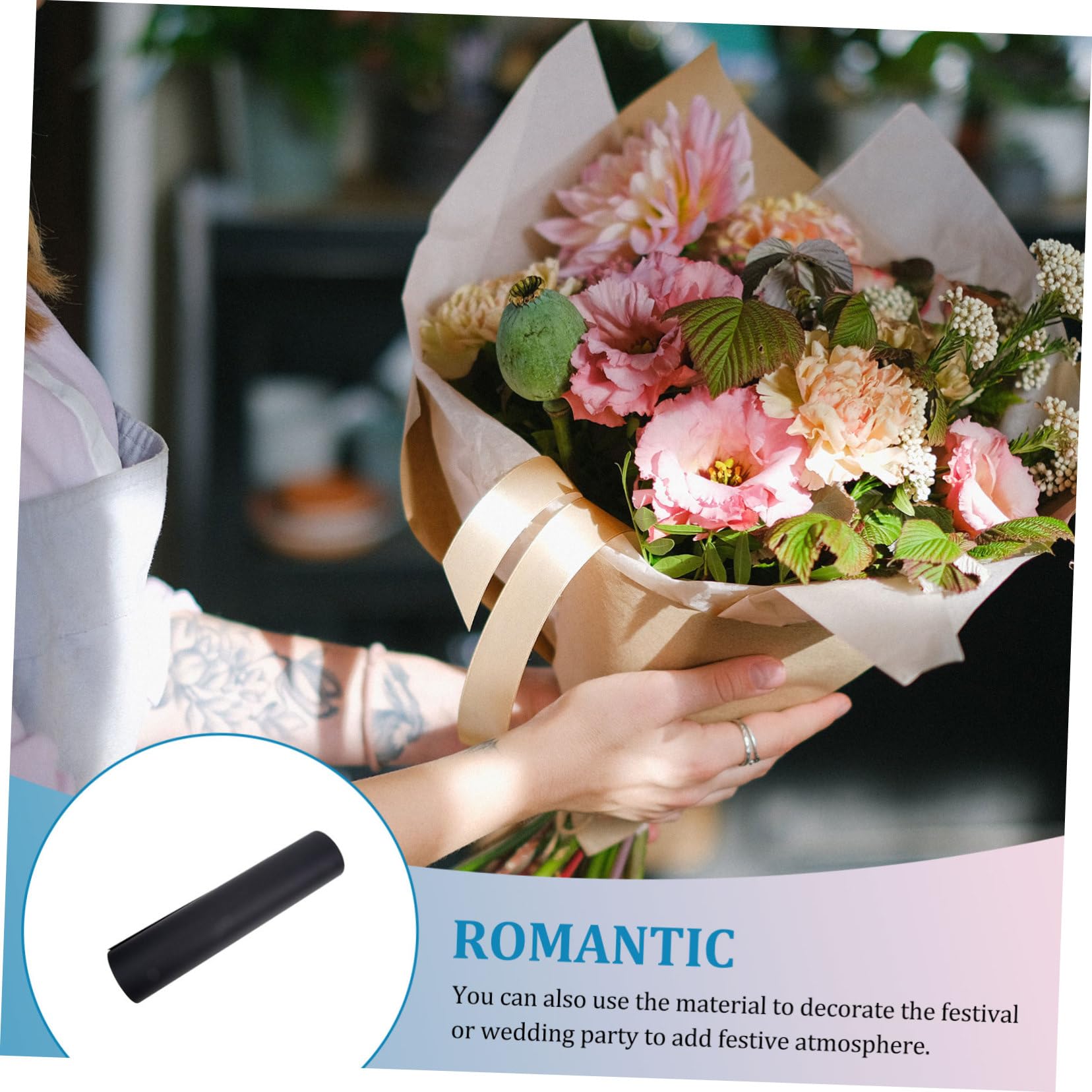 Rouleau de Papier Kraft Noir, Papier D’emballage pour Fleurs, Découpable, Pratique pour Loisirs Créatifs, pour Anniversaire et Saint-valentin
