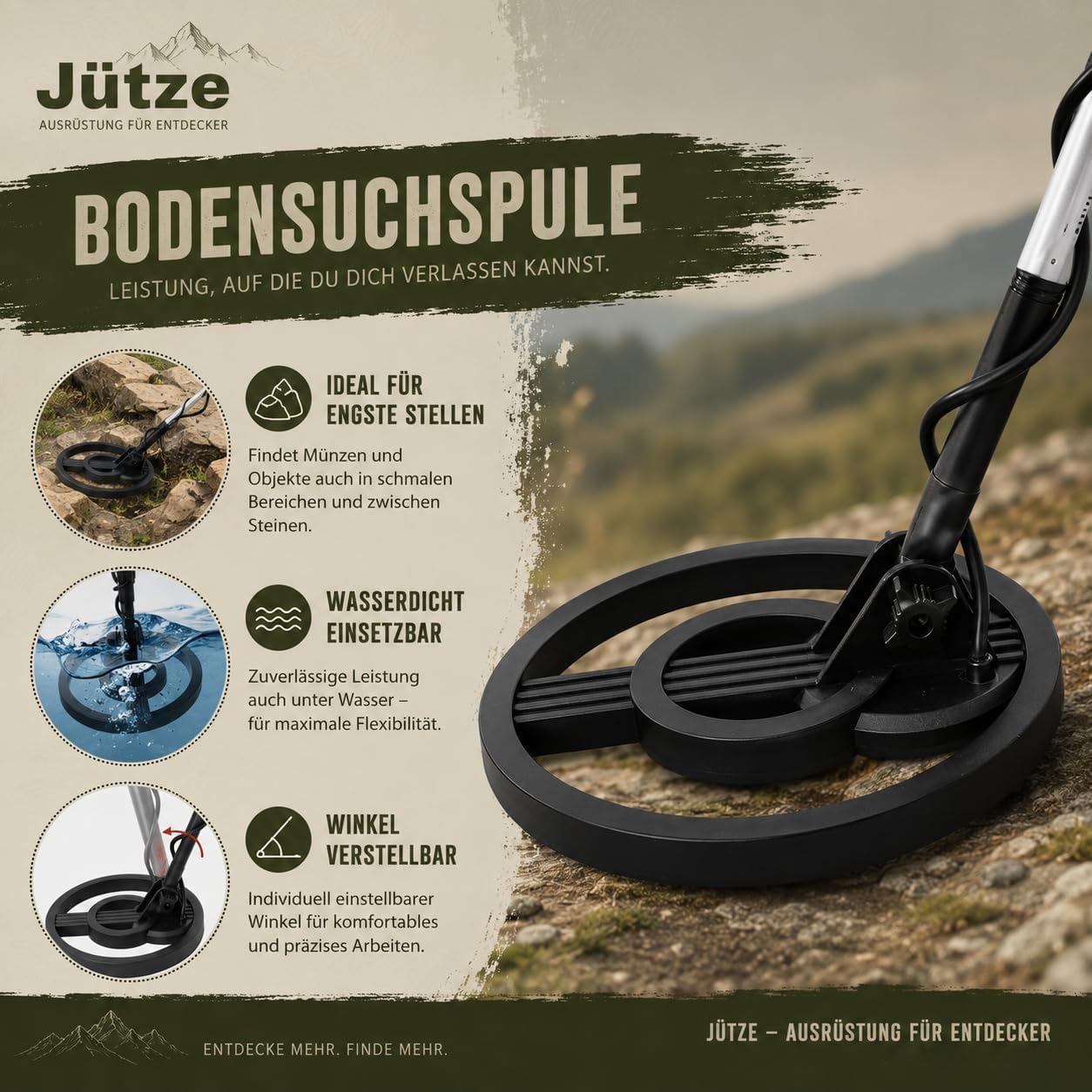 Metalldetektor für Erwachsene und Kinder, Leichter Kinder-Metalldetektor, 20 cm (8 Zoll) wasserdichte Suchspule mit verstellbarem Griff (78–103 cm), ideal für Anfänger (8–16 Jahre)