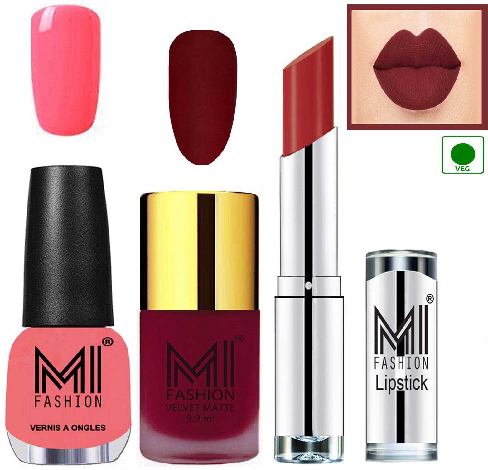 MI Fashion Nail Polish and Lipstick Combo - Mauve Matte,Pink Mania Shine and Brown Sugar-image-22