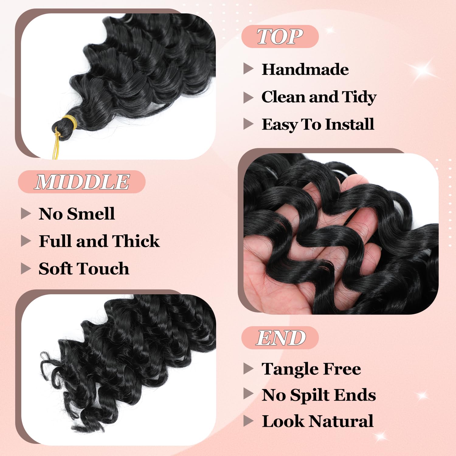 AMLUCKS Deep Wave Braiding Hair for Black Women Girls Synthetic Ocean Wave Crochet Hair Extensions for Boho Braids (1B#, 22inch-3) - Image 3