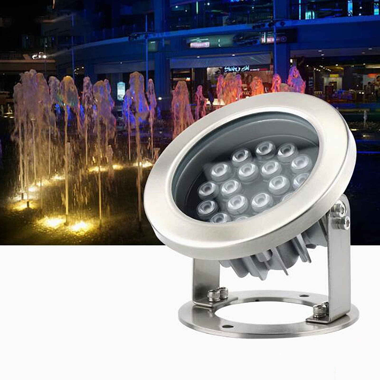 LlpsmengAE Fontana a LED sommergibile, Faretto for paesaggio subacqueo DC 24V, Proiettore impermeabile for esterno in acciaio inossidabile IP68, Regolazione dell'angolo a 360°(Cool White,24W)