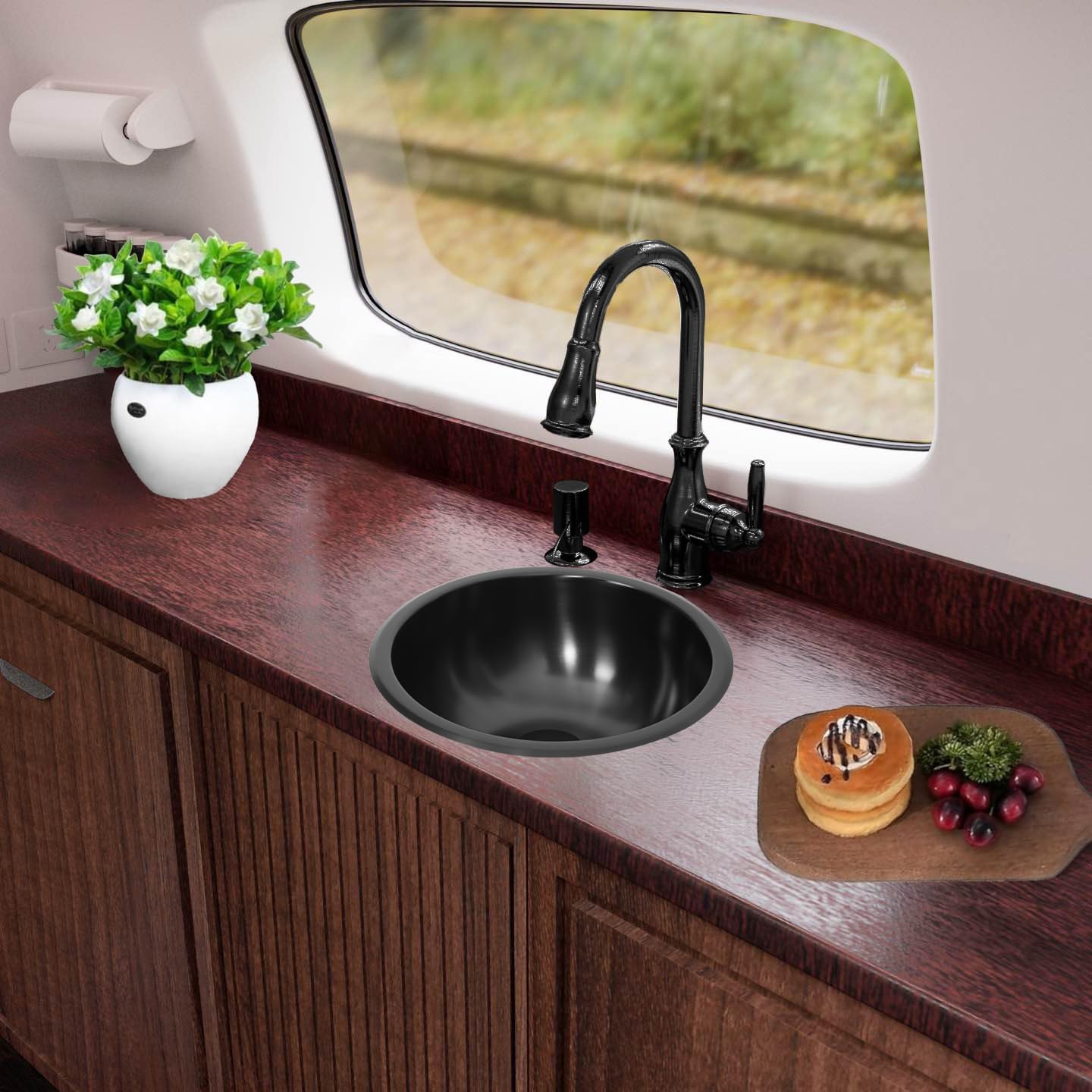 Black RV Kitchen Sink,13" x 13" Stainless Steel Bar Sink,13 Inch Small Kitchen Sinks with Oval Features for Bathroom,Outdoor,RV and Bar, Included with Kitchen Sinks Drain Assembly