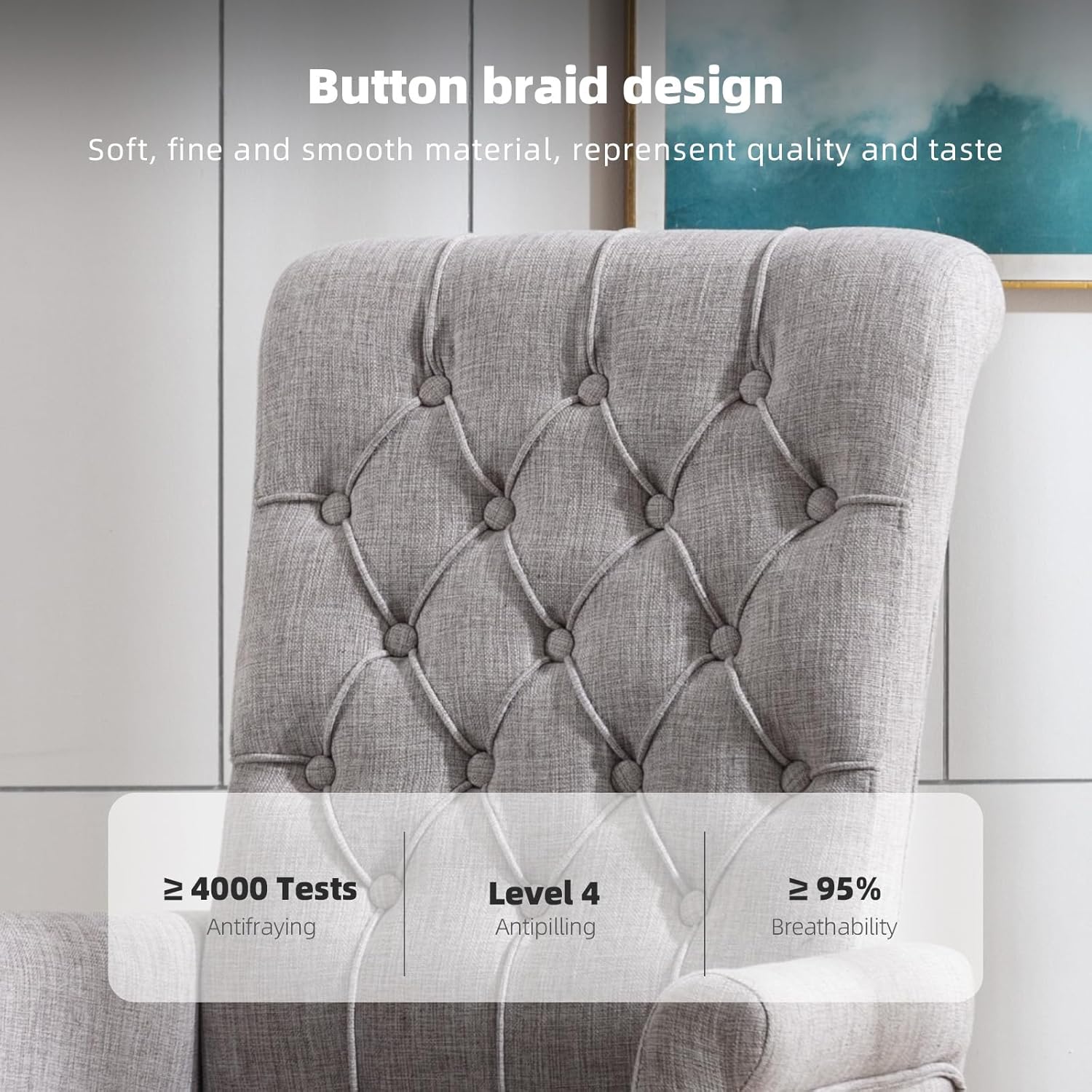 Linen Fabric Dining Chairs with Arms Set of 2,Upholstered Dining Room Chairs with Solid Wood Legs&Nailed Trim,Mid-Century High Back Kitchen Accent Chairs for Dining/Bedroom,Smoke Grey
