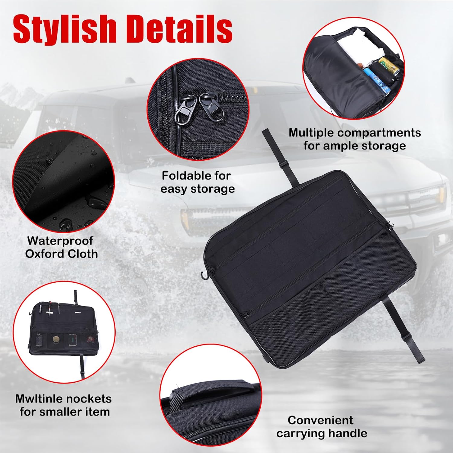Roof Organizer Bag Storage for Hummer EV Accessories Sunroof Rooftop Panel Waterproof Foldable Heavy Duty Hardtop Cargo Carrier Bag Overhead for Hummer EV SUV Pickup 2022-2025 2026 (Front Roof-Left)