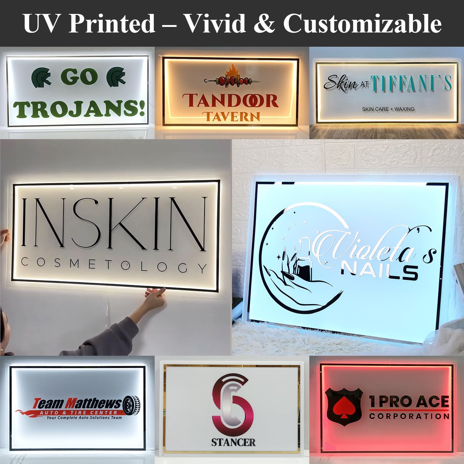 Custom Backlit Acrylic Logo Sign, Light Up Signs - Personalized Illuminated Logo Sign with Floating Acrylic Design for Retail Stores, Restaurants, Offices, and Hair Studios, Rectangle Shape