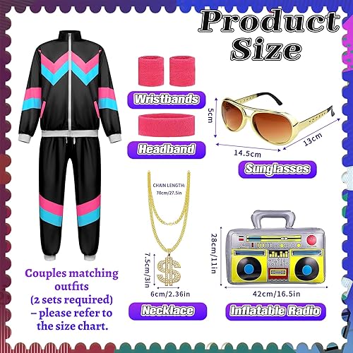 Miniatura 3 de Traje de los años 80 para hombres y mujeres, un conjunto de disfraces de los años 80 y 90 con accesorios, trajes deportivos para parejas para