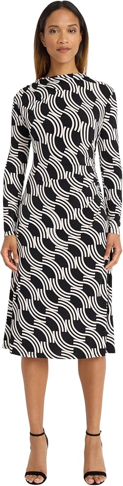 Amazon.com: Maggy London Women's Dresses Women's Long Sleeve Midi Dress -  Geometric Wave Pattern - Fitted Silhouette with Flared Skirt - Versatile  Work Dress, Black/Ivory, 0 : Clothing, Shoes & Jewelry