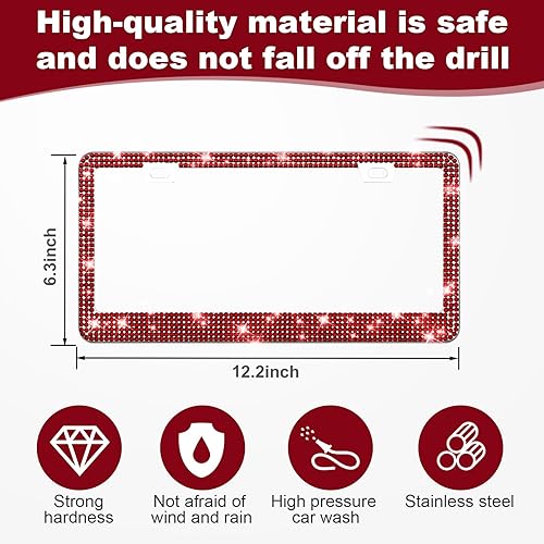 Vista 8 de Paquete de 2 marcos de matrícula brillantes para mujer, accesorios de automóvil con diamantes de imitación brillantes con tapas de cristal con Blanco