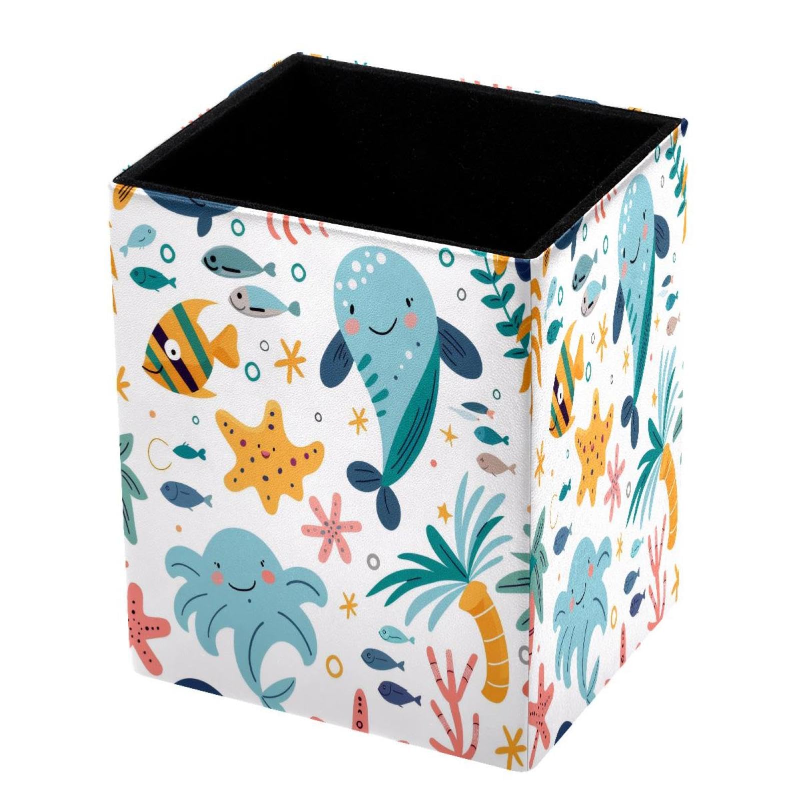 DragonBtu Desktop Pencil Holder, Whale Octopus Rectangular Pencil Cup, Pencil Storage Bag Office Desk Supplies Case for School, Kids