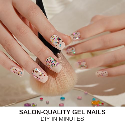 Miniatura 2 de DANNI & TONI Tiras de uñas de gel semicuradas multicolores brillantes (seductores), calcomanías de gel nude para uñas, envolturas de uñas