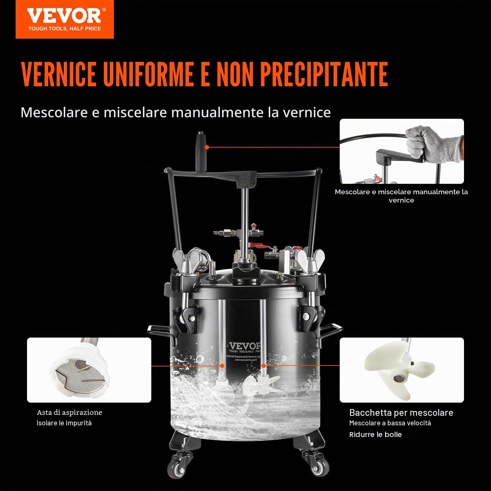 VEVOR Contenitore a Pressione per Vernice Spruzzo, Contenitore a Pressione 20L, Contenitore a Pressione Acciaio a Pressione 70PSI Rulli Sigillante Riparazione, Decorazioni per Pittura Industriale