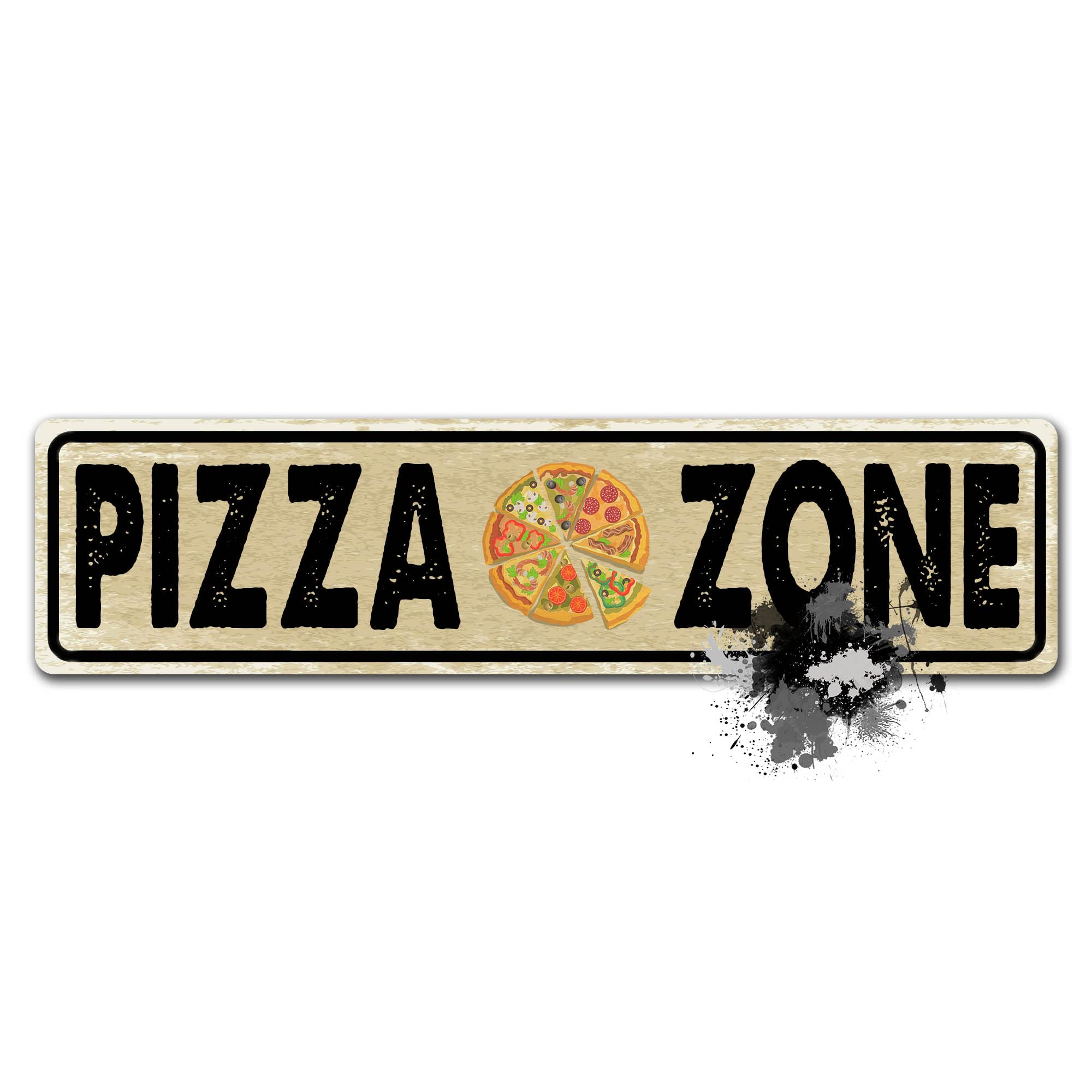 SAODOMA Vintage Metal Tin Sign Pizza Zone Street Signs Rustic Road Sign Slim Wall Art Iron Poster for Home Farmhouse Bar Cafe Decor 4x16 Inches