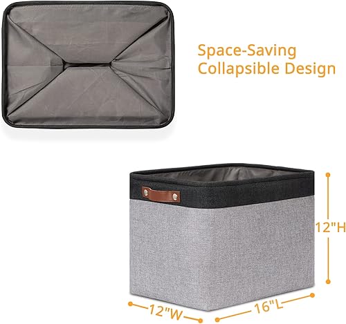 Miniatura 5 de DULLEMELO Paquete de 4 cestas plegables de 12 x 12 x 12 pulgadas + 2 cestas grandes de 16 x 12 x 12 pulgadas (negro y gris)