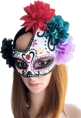 Miniatura 4 de Máscara mexicana del día de los muertos, calavera de azúcar, máscara para mujer