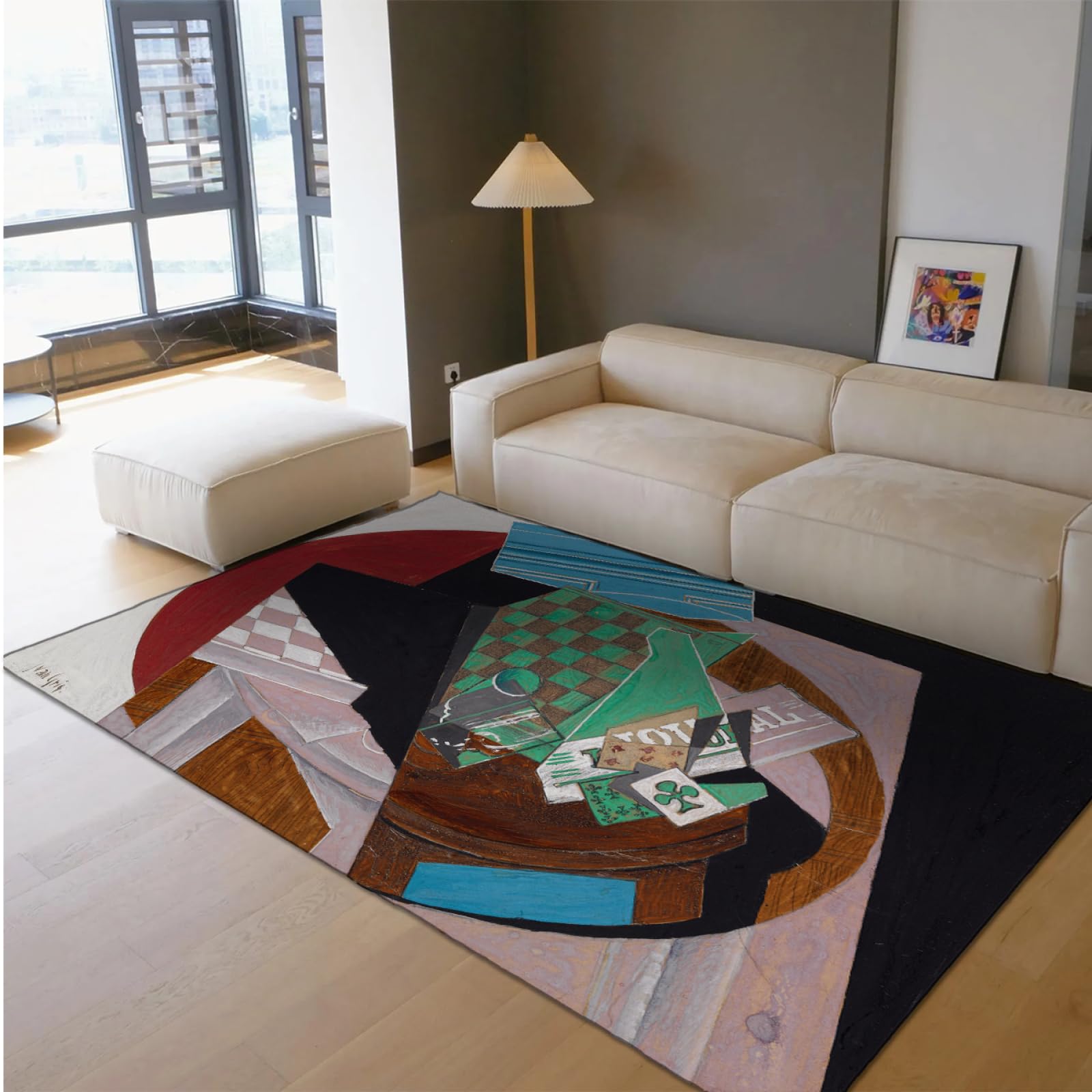 Tapis antidérapant cubisme guitare salon 140x180cm facile à nettoyer