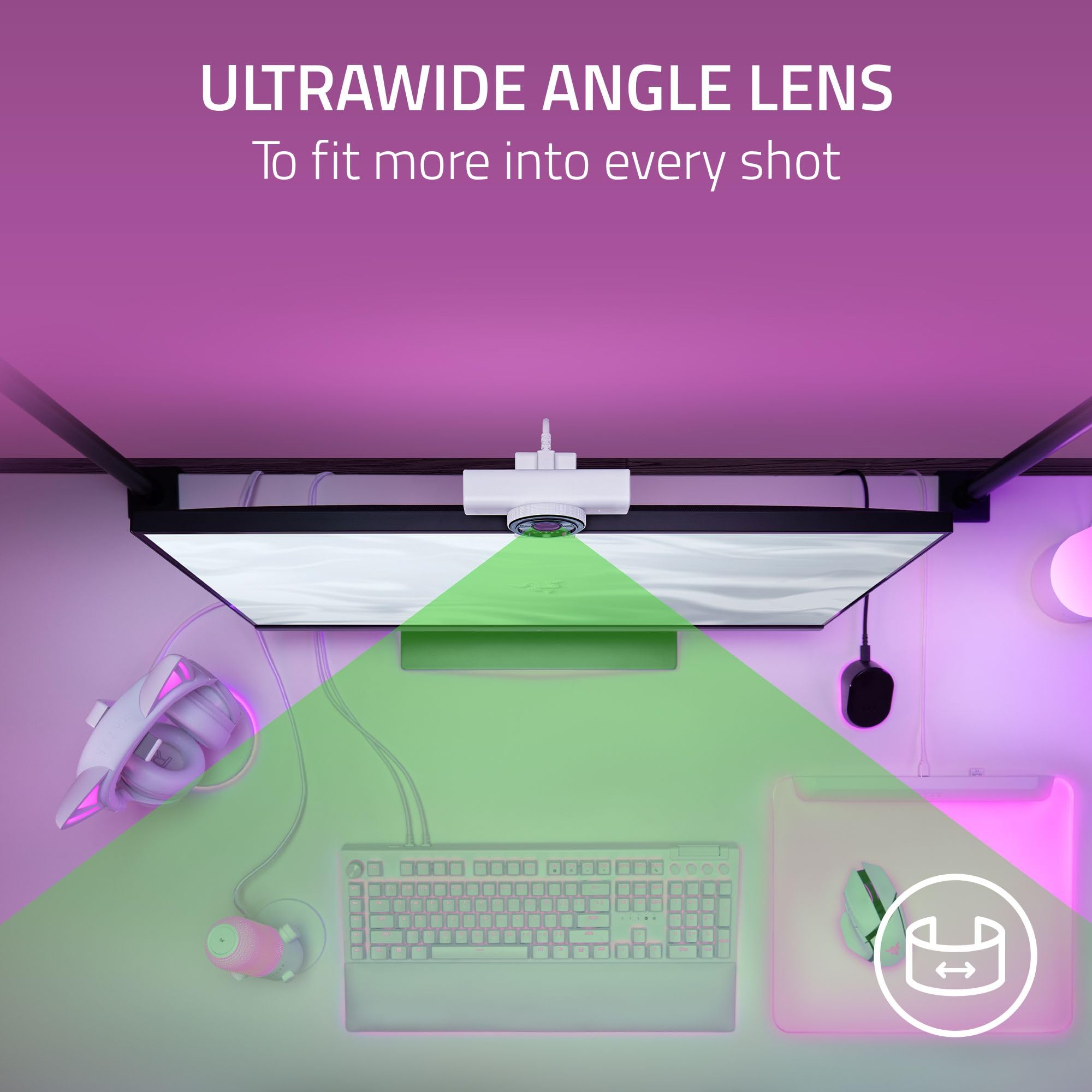 Razer Webcam de Streaming Kiyo V2 : 4K 30 FPS, 1080p 60 FPS - Cadrage Automatique alimenté par l'IA - Microphone intégré - Objectif d'angle Ultra Large - Protection de la Vie privée - Fonctionne avec