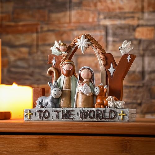 Miniatura 3 de Figuras de belén de Navidad, juego de belén de Santa Familia con mensajes de Jesús, regalo religioso de mesa para cristianos, decoración de