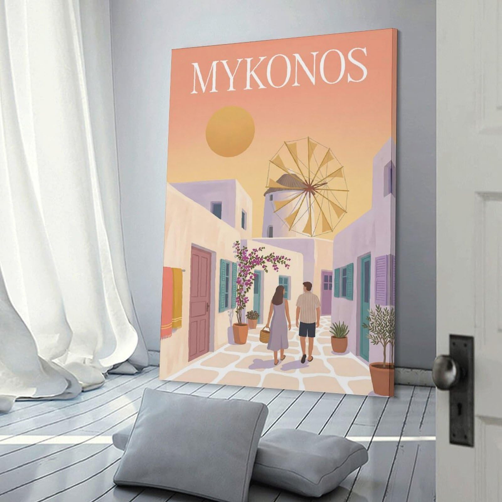 Junmoney Room Decor Wall Art Mykonos Greece (2), 12x18inch(30x45cm), for Workspace Walls, Study Corners Or Bedrooms, A Smart Decor Choice for Study Walls