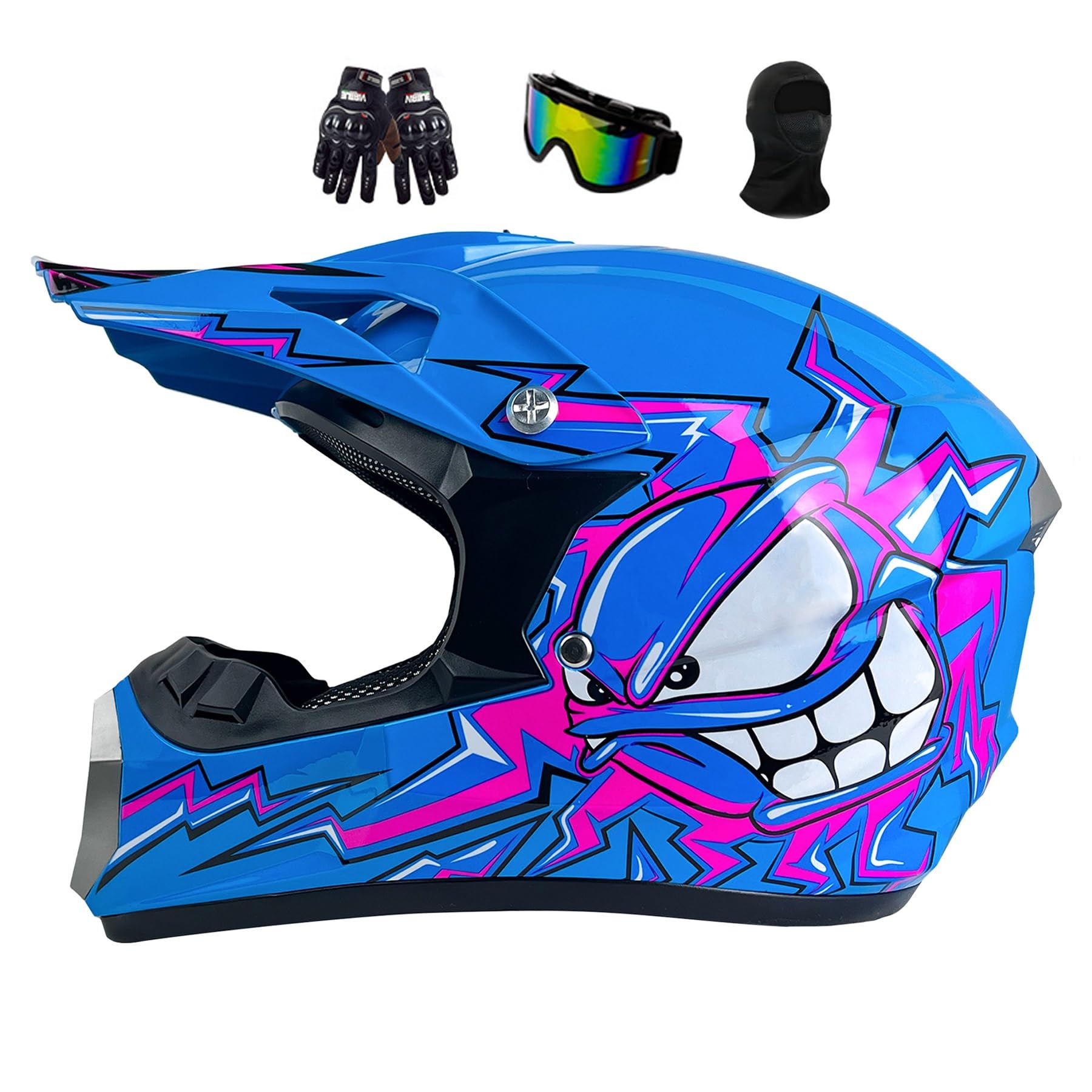 Downhill Motorradhelm Kinder, Jugendliche Motocross Helm Fullface MTB Integralhelm Herren Damen Motorrad Crosshelm, Ideal für Dirtbiken und Offroad-Aktivitäten, Mit Handschuhe Brille