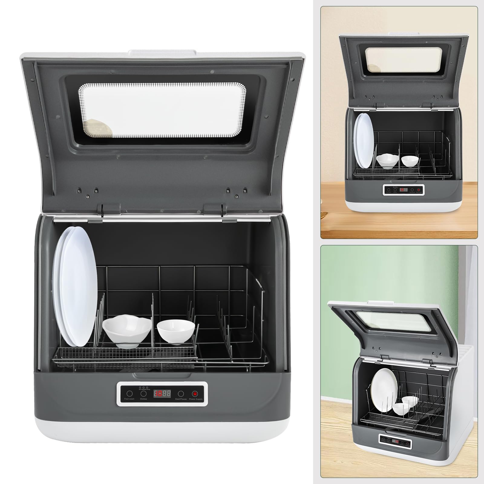 Mini lavastoviglie, lavastoviglie da tavolo indipendente, lavastoviglie per 4-6 set di posate, mini lavastoviglie da tavolo con tubo dell'acqua (bianco)