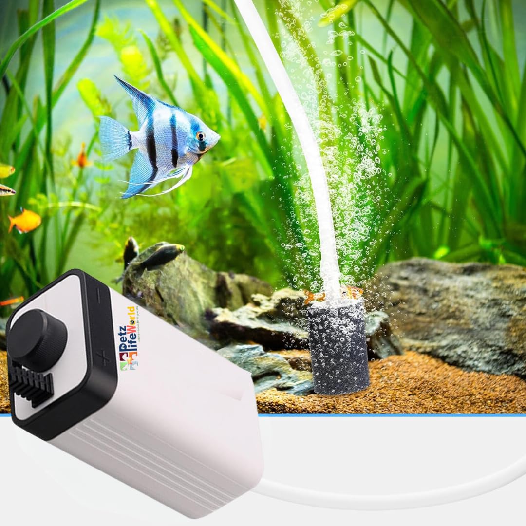 VAYINATO® CT-101 | 3W | 1.5L/Min Air Volume Adjustable Aquarium Oxygen Air Pump with 2 Meter Air Tube and 1 Air Stone for ...