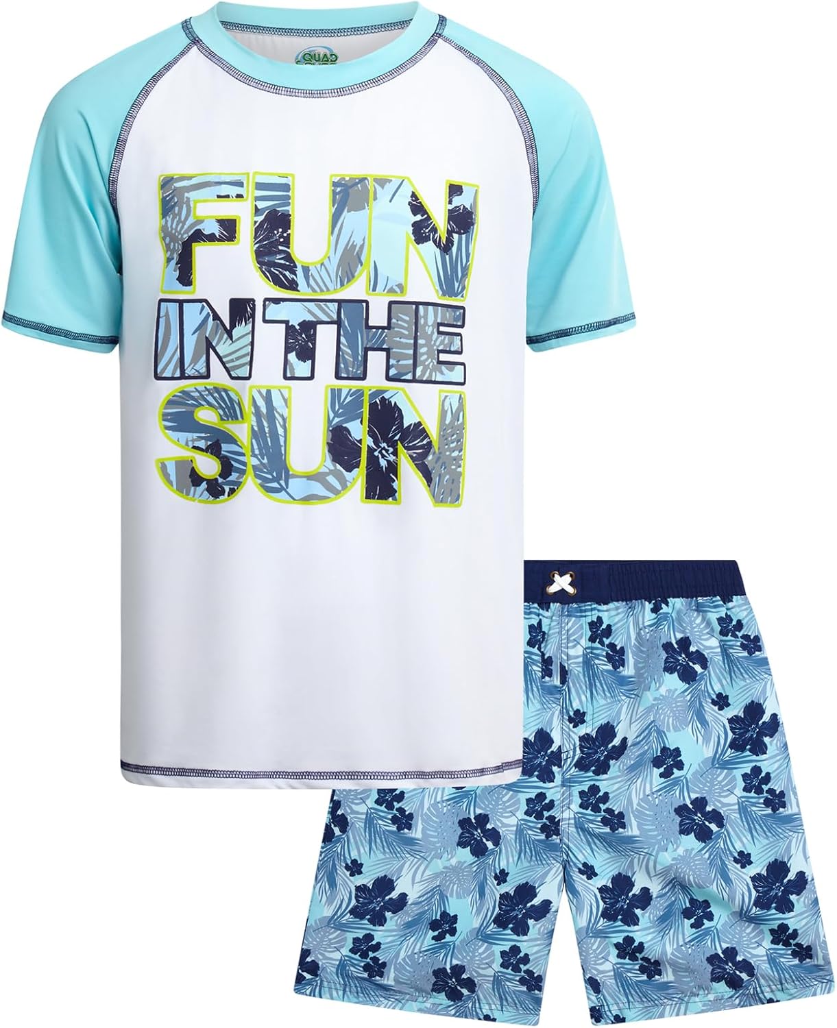 Quad Seven Boys Rash Guard Swimsuit Set - Kids Short Sleeve Bathing Suit Swimwear Sets (Sizes: 5-12)