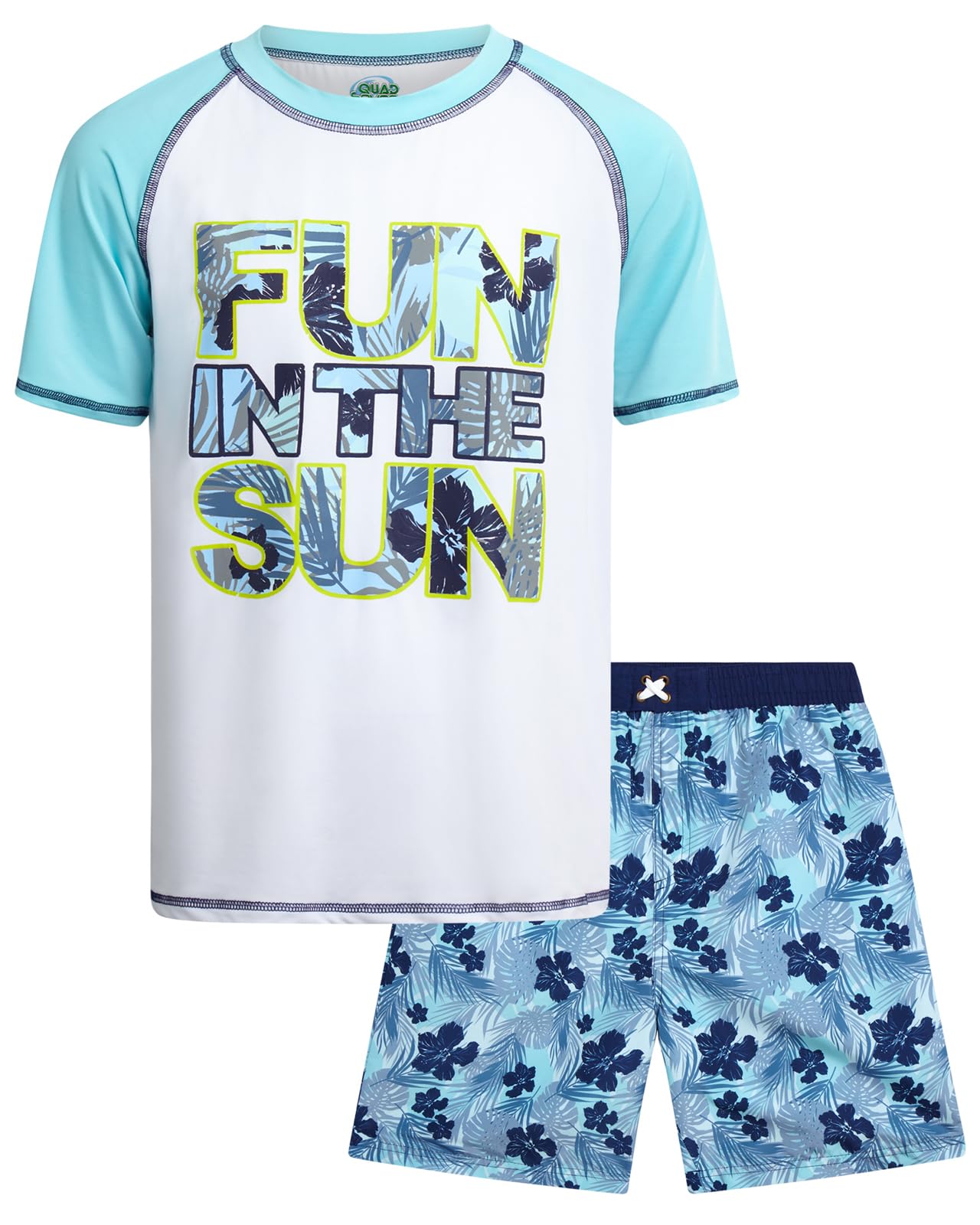 Quad Seven Boys Rash Guard Swimsuit Set - Kids Short Sleeve Bathing Suit Swimwear Sets (Sizes: 5-12)