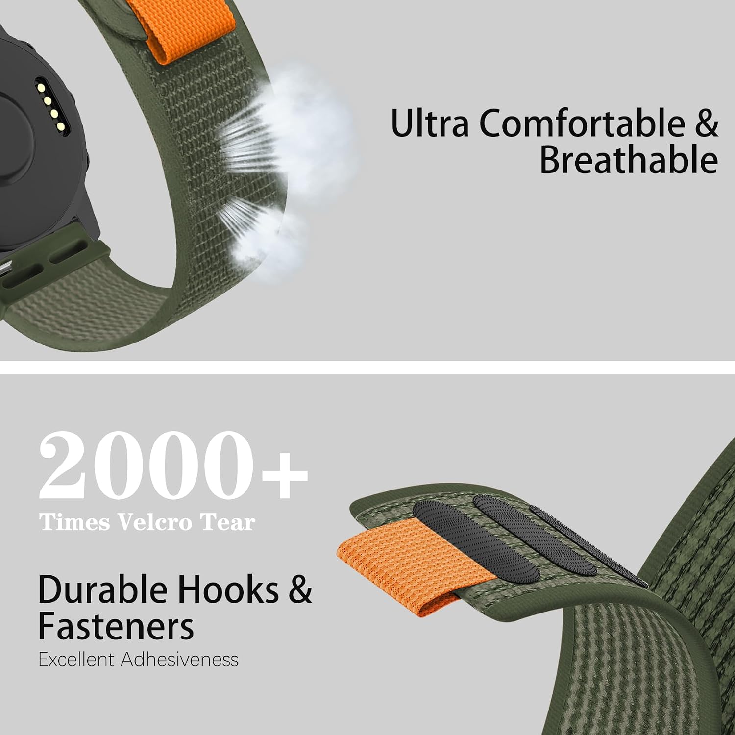 Nylon Hook and Loop Band Compatible with Garmin Instinct /3 45mm/2/2 Solar/Solar/2 Solar Tactical/2 Surf, 22mm Sports Breathable Wristband Compatible with Garmin Instinct Tactical/Esports/Tide image 3