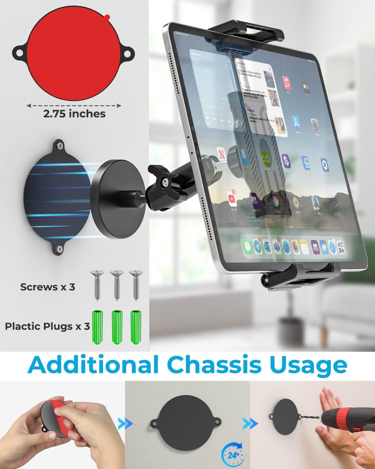 Magnetic Holder for All 6.1-15.6'' Tablets, Fit for Fridge, Gym, Metal Surfaces, [Adjustable Arm] Magnet Tablet Mount Compatible with iPad Pro/Air/Mini, iPhone, Galaxy, and Thickness Tablet