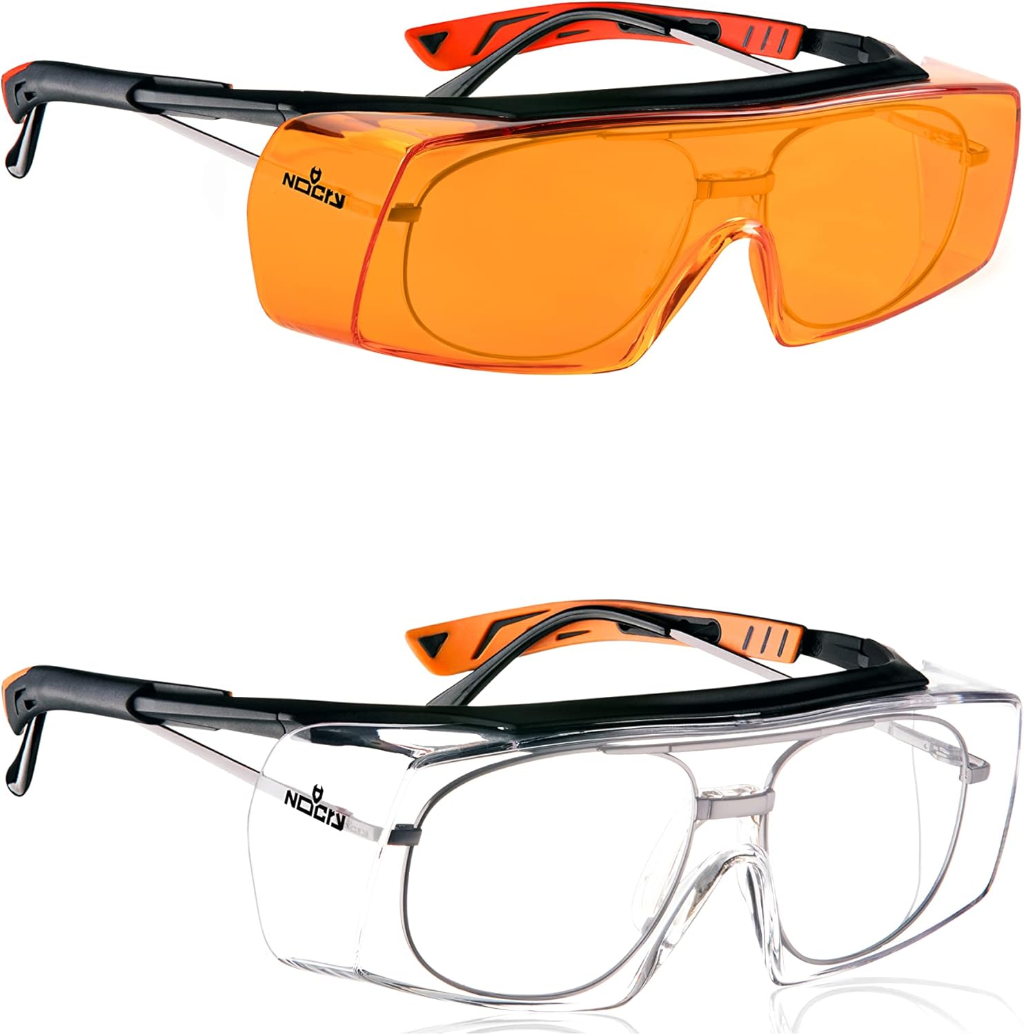 NoCry Blue Light Blocking Over Glasses Safety Glasses with Orange Anti-Fog Scratch Resistant Lenses; ANSI Z87.1 & Safety Glasses That Fit Over Your Prescription Eyewear; UV400 Protection