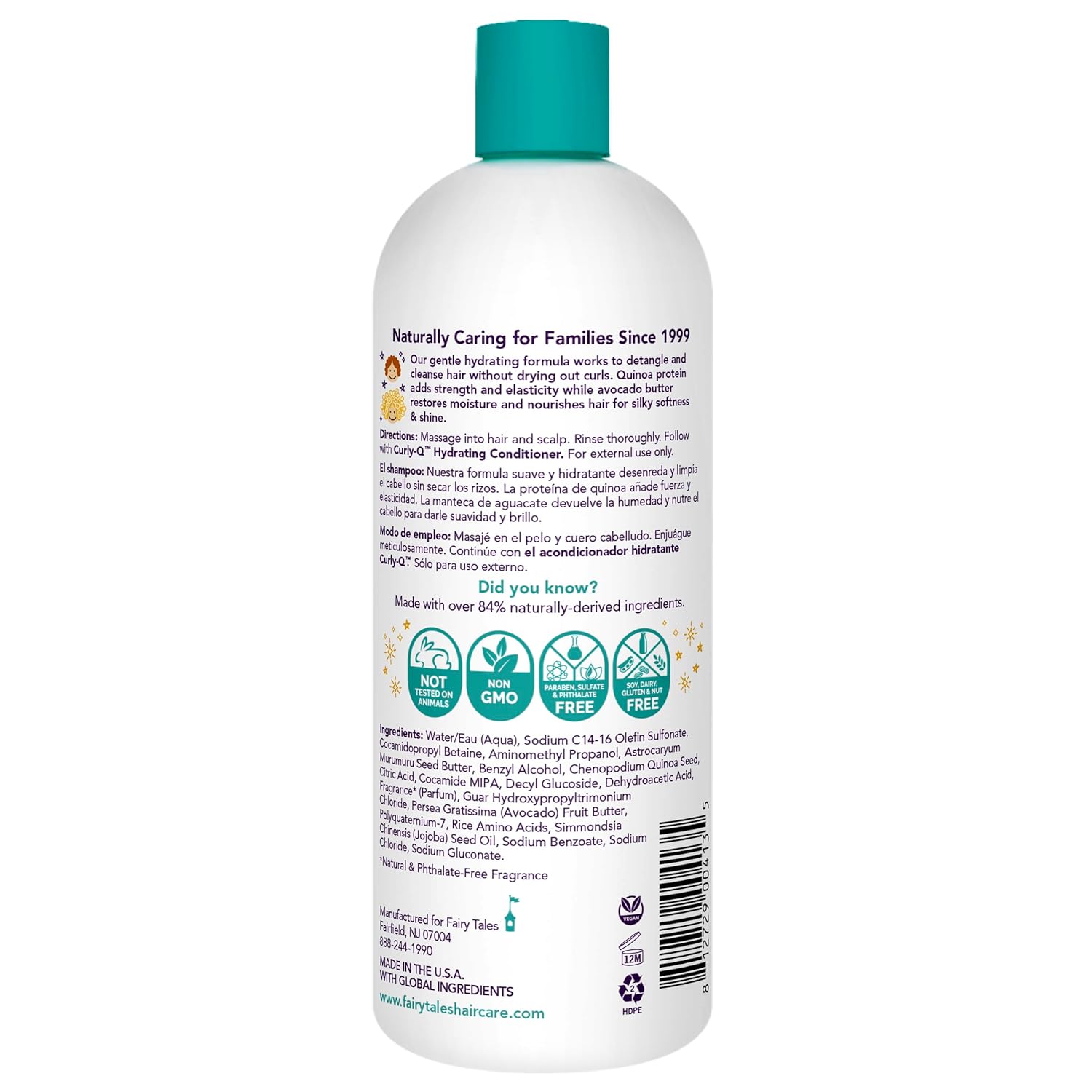 Fairy Tales Curly Q Hydrating Kids Shampoo – Paraben, Sulfate, Gluten, and Nut Free – For all Types of Curls Including Multi Cultural Hair – 32oz.