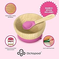 Vista 4 de Abiie Octopod - Juego de cuencos de bambú para bebés de 4 meses en adelante, cuenco de succión para silla alta sin desorden con cuchara para niños
