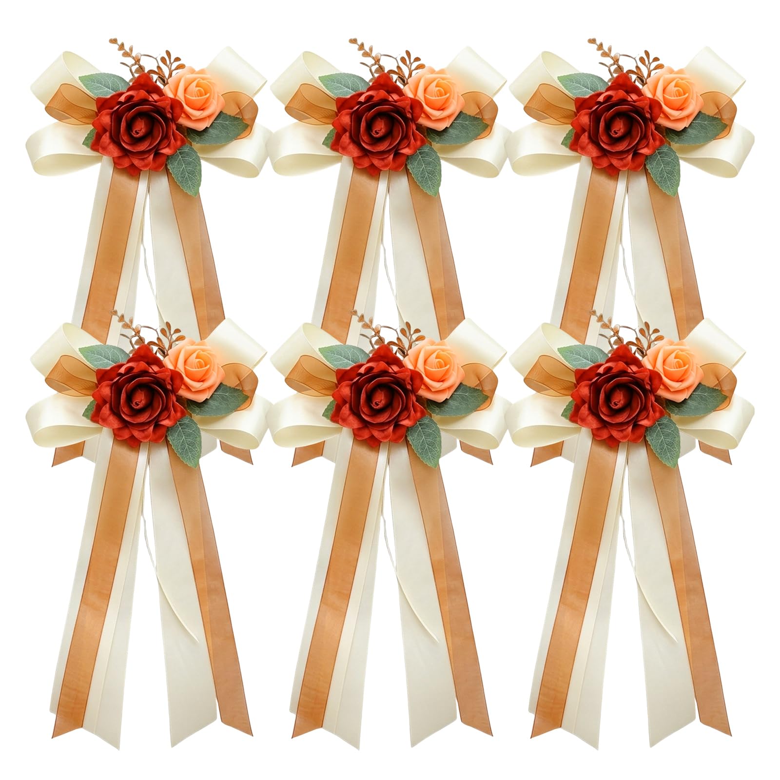 MospdyGear Wedding Car Ribbon Decoration Set, 6 Pcs Champagne Artificial Flower Bows for Door Handles, Elegant Bridal Accessories for Wedding Vehicles — image 1