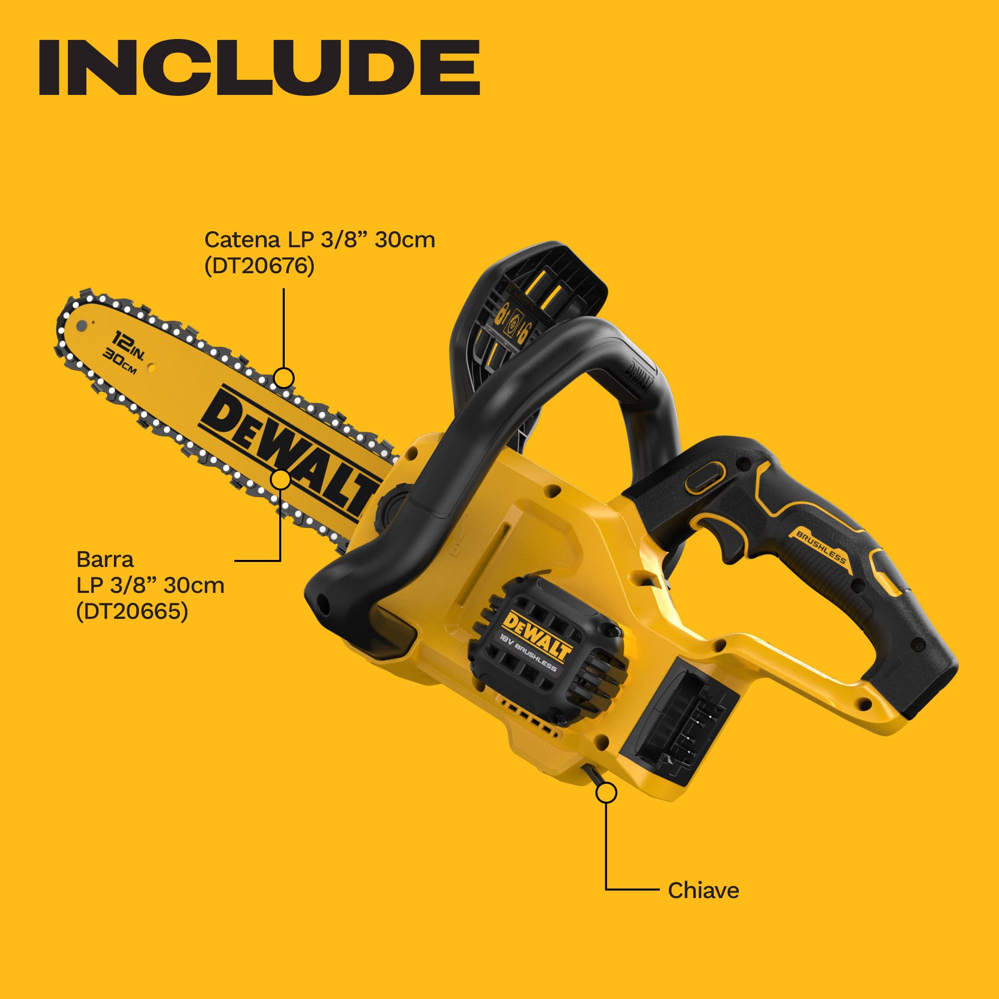 DEWALT Motosega compatta senza spazzole 18V XR 30cm, Solo utensile, DCMCS565N-XJ