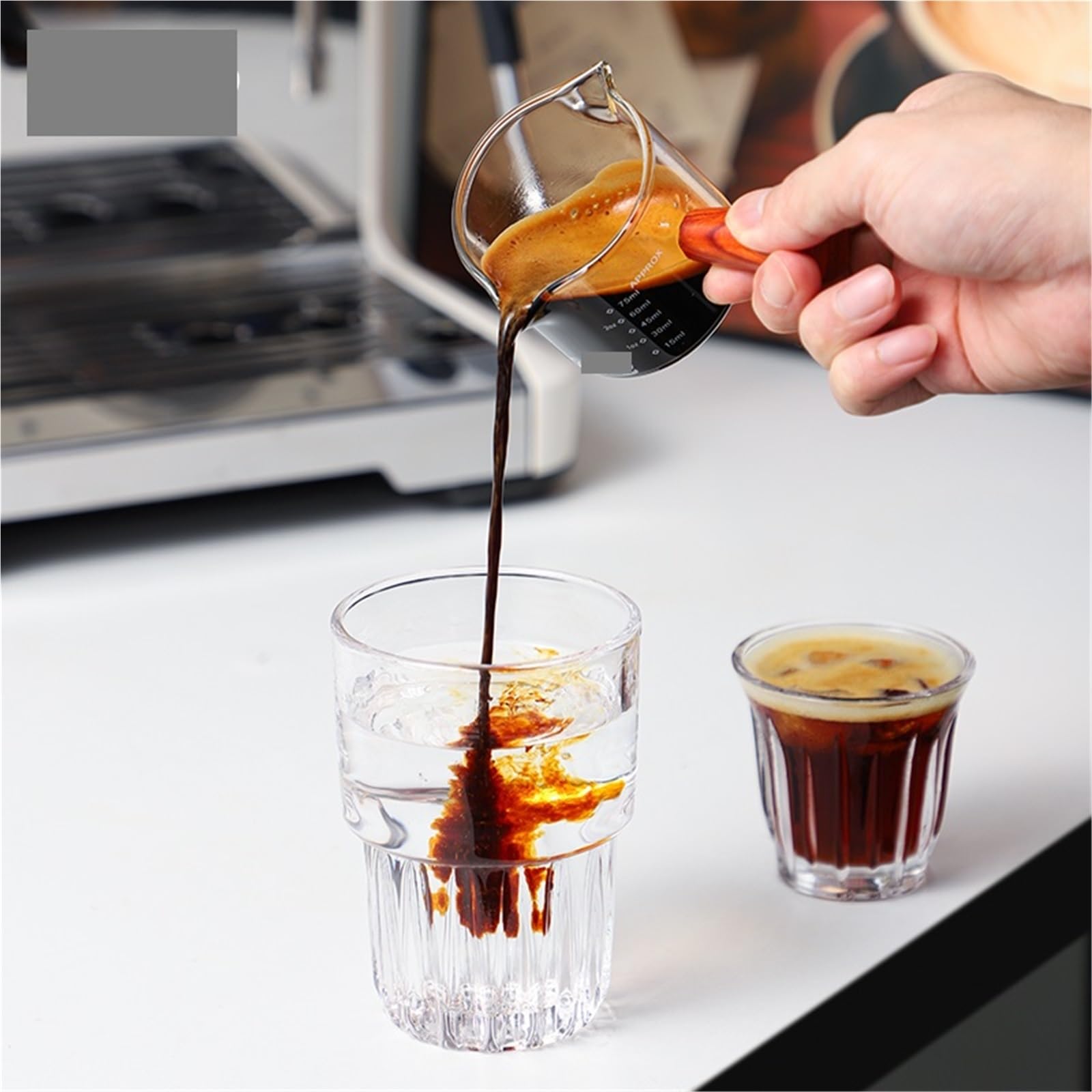Taza de extracción de Espresso con escala, taza medidora de vidrio, taza de Espresso con mango de madera, taza de leche pequeña, jarra de leche, taza de onzas, 120ml, 2 uds. Para Barista(120ml)
