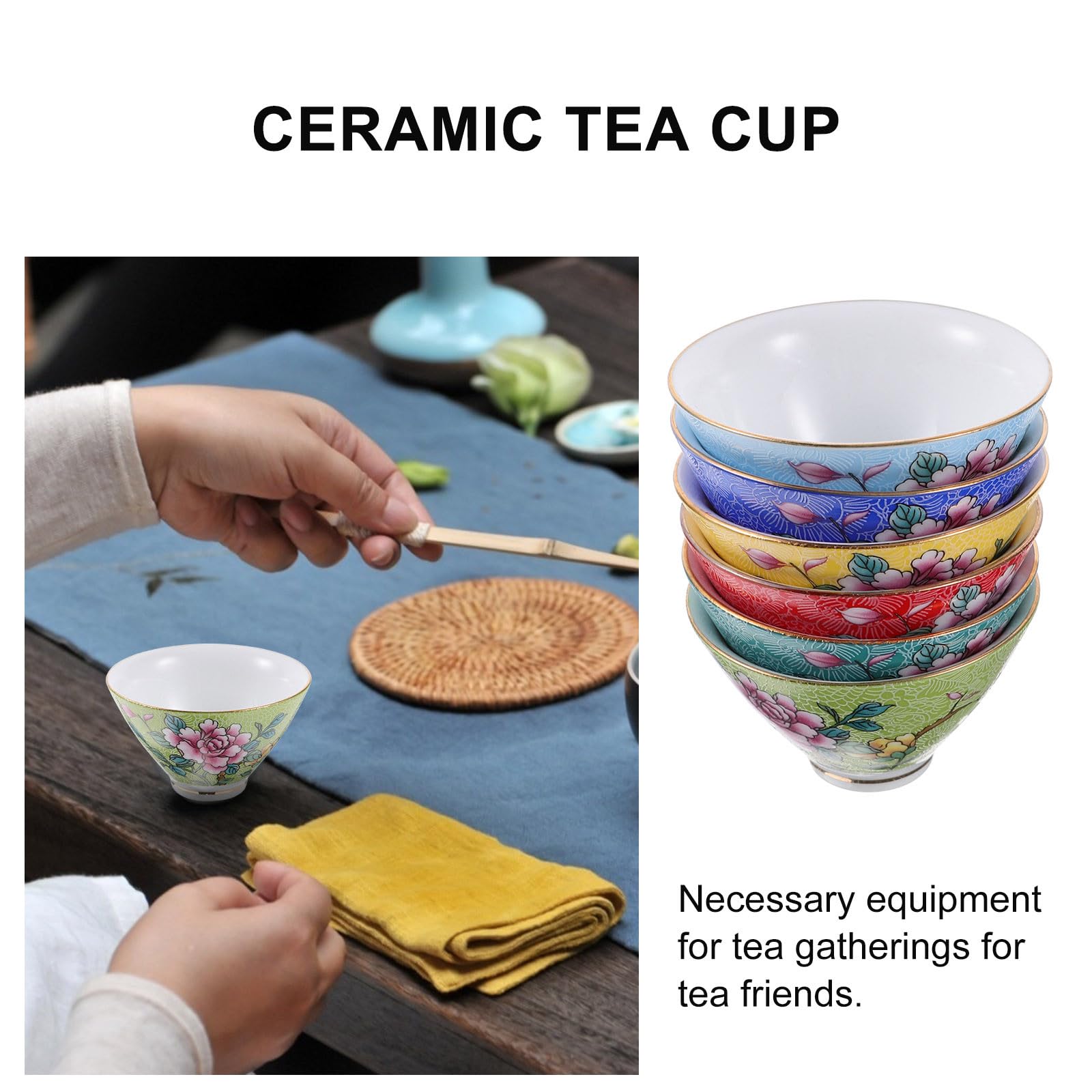 ABOOFAN Juego de 6 Tazas de Té de Cerámica China Pequeñas Diseño Retro Boca Redondeada Multiuso para Fiesta de Té