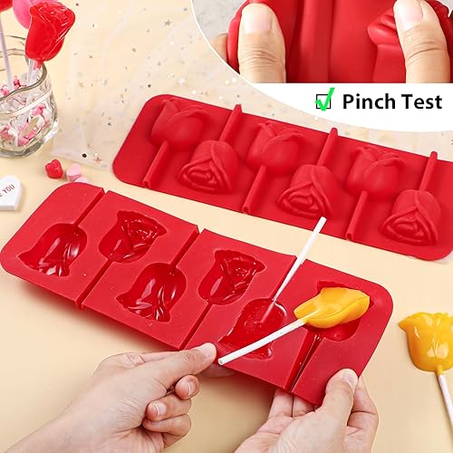 Miniatura 4 de Webake Moldes 3D de paletas de rosas, moldes de silicona para dulces de chocolate con palos, 2 piezas para decoraciones de cupcakes, lechones y