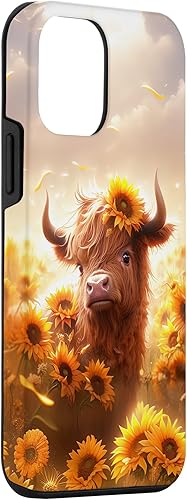 Miniatura 3 de Funda para iPhone 12 mini con diseño de vaca escocesa de las tierras altas y girasoles