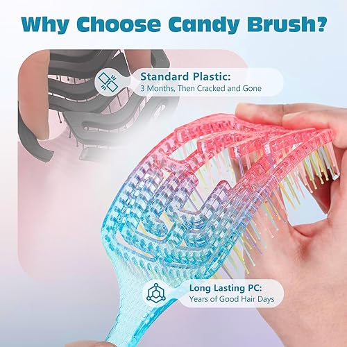 Miniatura 3 de CANDYBRUSH - Cepillo desenredante profesional para cabello 1A-2C, ligero (2.6 onzas), húmedo a seco, libre de estática, apto para viajes, soplado