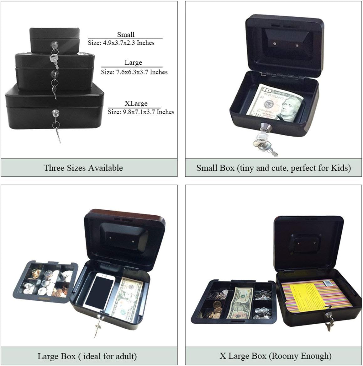 Jssmst Locking Small Steel Cash Box Without Money Tray,Lock Box,Black Small : Office Products