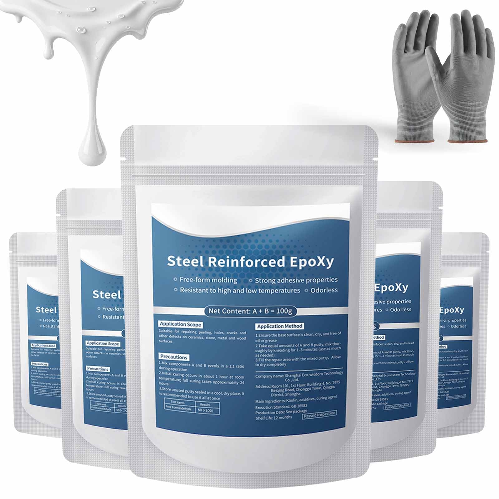 Steel Reinforced Epoxy Putty, Strong Clay Iron Adhesive, AB Two-Part, Waterproof, Heat Resistant, Fast Repair Filler for Metal Wood Ceramic Concrete Tile Plastic PVC Cracks Holes (5pcs)