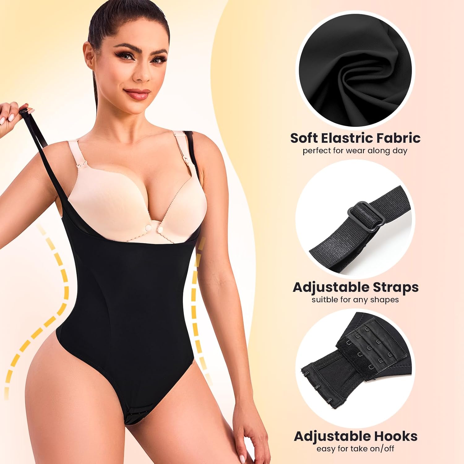 Thong Shapewear Bodysuit for Women Tummy Control Open Bust Body Shaper Slimmer Shaping Thong Underwear - Image 3