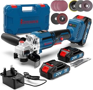 20V Cordless Angle Grinder with 11,000 RPM, 30 mm Cutting Depth, and 5 Multifunctional Heads for Metal, Stone, and Ceramic (Brushless Motor with Digital Display + Deluxe Kit)