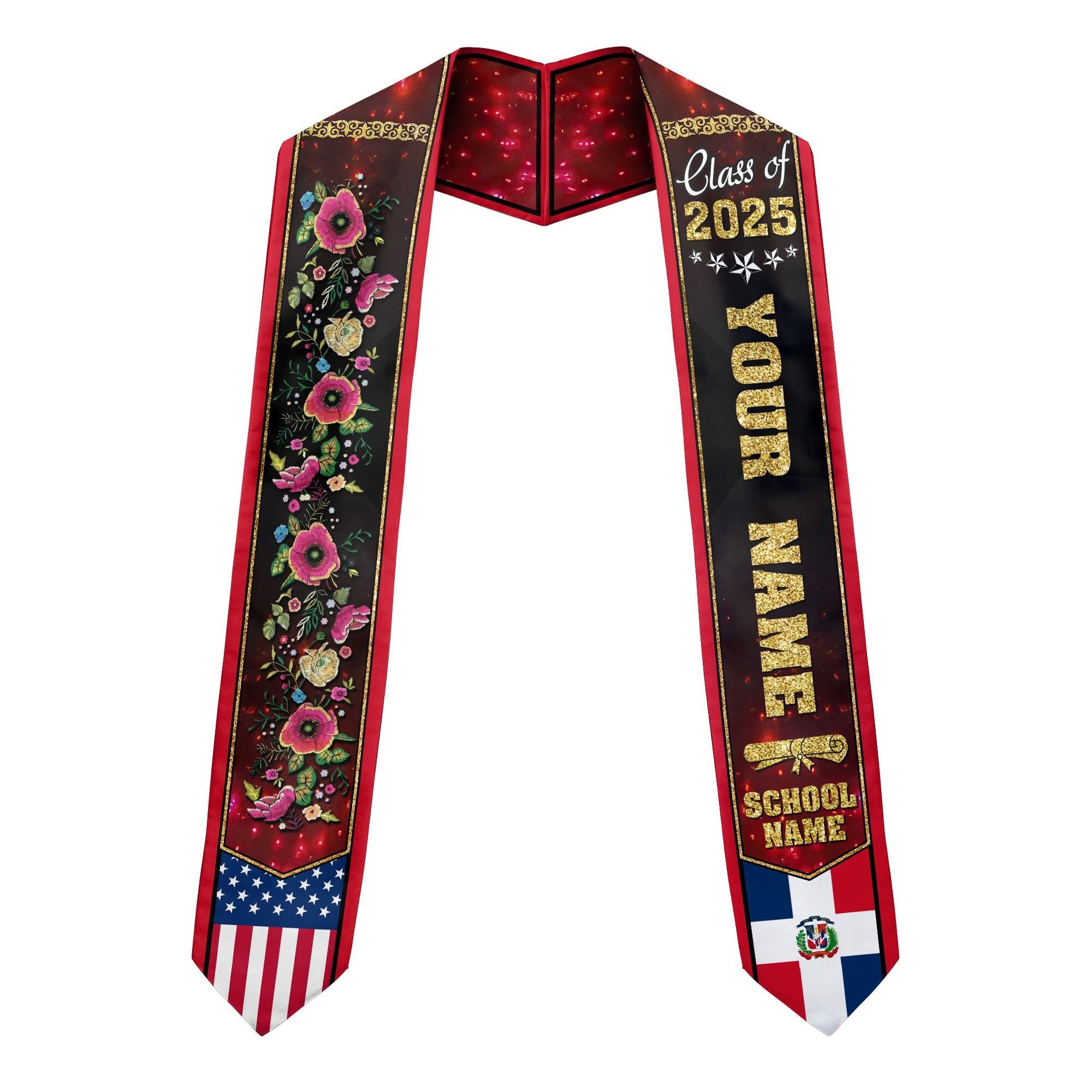 MonkeyVan Personalized Graduation Stole for Dominican Republic Senior, Dominican Flag Graduation Sash Class of 2025 Gifts S328