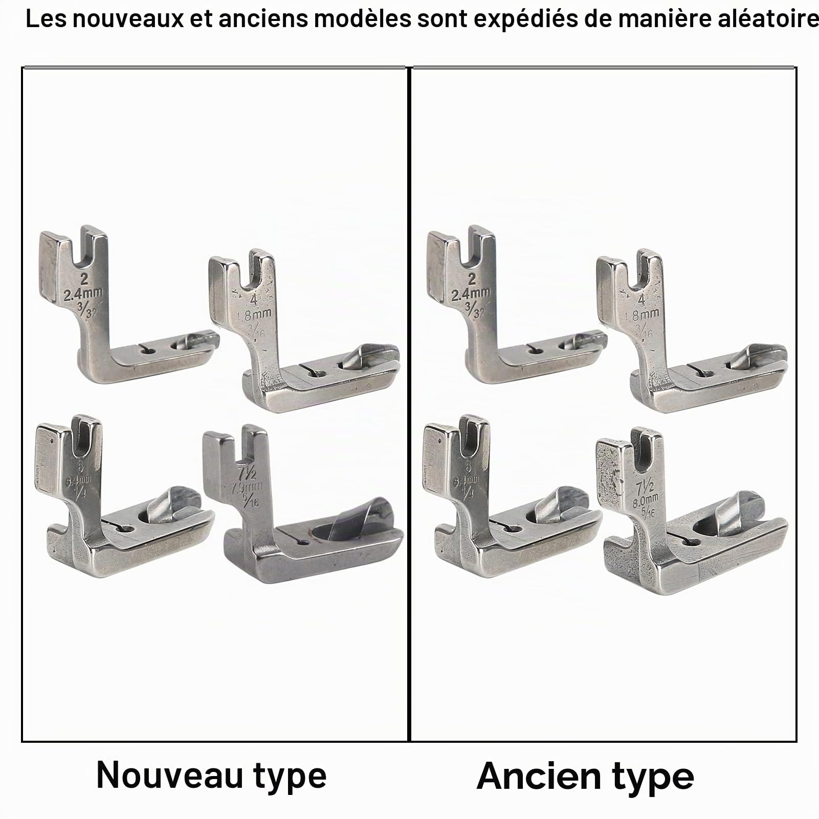 Lot de 4 Pieds-de-biche à Ourlet Roulé en Acier Inoxydable, Accessoires pour Machine à Coudre Industrielle