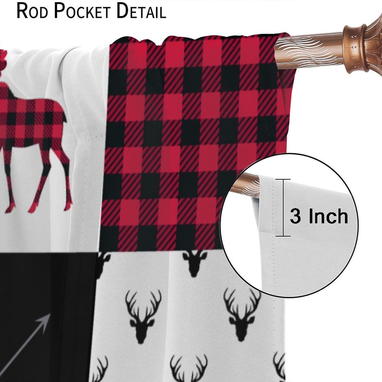 Red White Plaid Curtain,Retro Deer Bear Farm Animal Geometric Abstract Window Treatment Curtains for Dining Room Living Room Kitchen Cafe Bedroom Office Drapes, 72x63 in