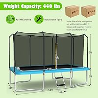 Vista 3 de Giantex Trampolín rectangular de 8 pies x 14 pies con certificación ASTM con recinto, escalera, marco de acero galvanizado de doble cara, carga