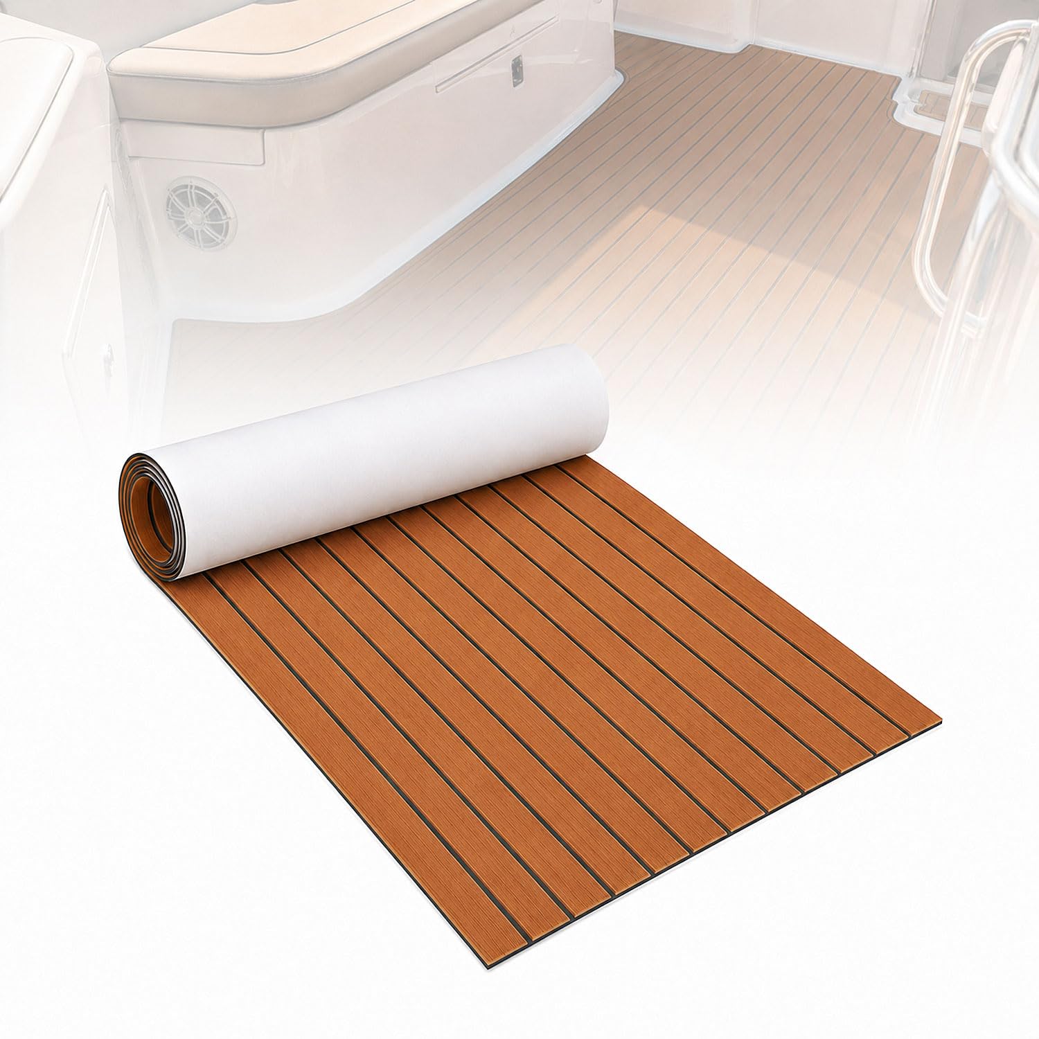 Izrielar Bodenbelag Matte Eva Selbstklebend, Bootsbodenmatte in Teak-Optik, Zuschneidbarer Marine Deck Bodenbelag für Boot, Yacht, Surfbrett, Wohnmobil, Poolbereich